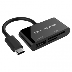 Gembird compact USB Type-C SDXC combo card reader, OTG, black