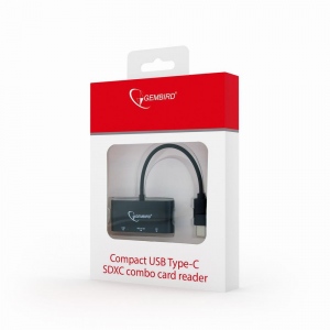 Gembird compact USB Type-C SDXC combo card reader, OTG, black