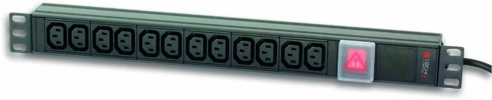 TechlyPro Rack 19-- 1U power strip for UPS 250V/16A 12x C13 sockets C20 plug