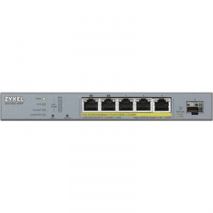 Switch Zyxel GS1350-6HP pt CCTV | 6 x 10/100/1000 Mbps Mbit/s | 1 x 10/100/1000 SFP | 5x POE| Smart Management | PoE | Montabil pe perete