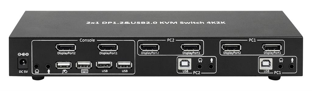 Techly 2-porturi switch KVM DisplayPort/USB 2x1 cu audio video dublu