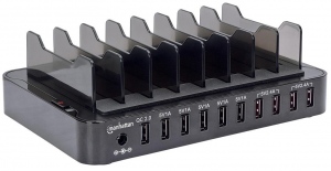 Încărcător Manhattan 10 porturi  USB110-240V -> 10x USB-A 1xQC 2.0 5x1A 4x2.4A