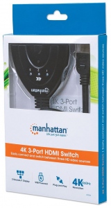 Manhattan comutator cu 3-porturi AV HDMI 3x1 4K@60Hz alimentare USB