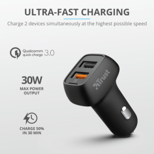 TRUST Qmax 30W Ultra-Fast Dual USB Car Charger with QC3.0