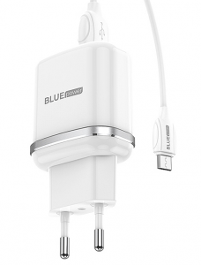 Incarcator Retea cu cablu MicroUSB Blue Power BMBA25A Outstanding, 2 X USB, 2.4 A, Alb 
