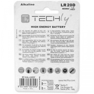 Techly Baterii alcaline 1.5V D R20 2 bucÄƒÈ›i