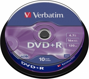 BLANK  DVD+R Verbatim  SL 16X 4.7GB  10PK SPINDLE MATT SILVER 