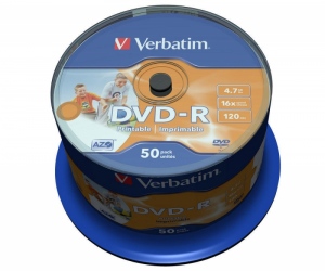 BLANK  DVD-R Verbatim  SL 16X 4.7GB  50PK SPINDLE WIDE INKJET PRINTABLE NO ID 