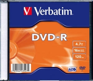BLANK  DVD-R Verbatim  SL 16X 4.7GB   SINGLE SLIM CASE MATT SILVER 