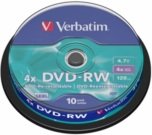 BLANK  DVD-RW Verbatim  SL 4X 4.7GB  10PK SPINDLE MATT SILVER 
