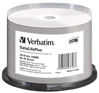 Verbatim CD-R [ cake box 50 | 700MB | 52x | Wide Thermal printabil ]
