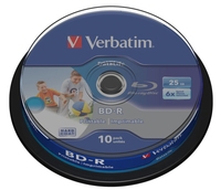 Verbatim BD-R SL Datalife 25GB 6x Wide Inkjet Printable 10 Pack Spindle