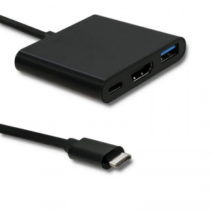 Qoltec Adapter USB 3.1 typC Male / HDMI AF + USB AF + USB 3.1 typC | black