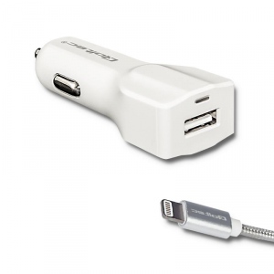 Qoltec Car charger | 12V-24V | 5V | 2.4A | USB + Lightning MFI | White