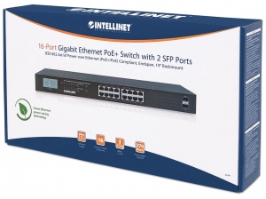 Intellinet Gigabit Ethernet switch 16x 10/100/1000Mbps RJ45 2x SFP PoE+ 370W LCD