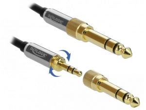 Delock Cable Stereo MiniJack 3.5mm 3 pin male > male 1 m, black + 2x adapter