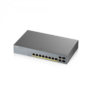 Switch Zyxel GS1350-12HP pt CCTV | 10 x 10/100/1000 Mbps Mbit/s | 2 10/100/1000 SFP | 8x POE| Smart Management | PoE | Montabil in rack DA