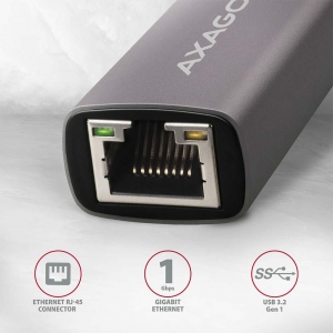 Adaptor retea Gigabit, Axagon ADE-TRC, USB 3.2 Gen 1, Metalic, Gri, Conector USB Tip C