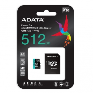 Card De Memorie Adata 512GB Premier Pro + Adapter Black