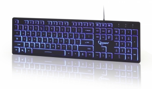 Tastatura Cu Fir Gembird 3-color Multimedia, US layout, Iluminata, Led Albastru, Neagra