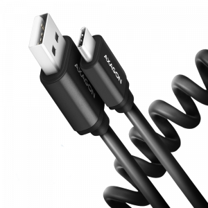 Cablu Twister USB-C la USB-A, 0.6m, USB 2.0, 3A, 0.6m, Aluminiu, Negru