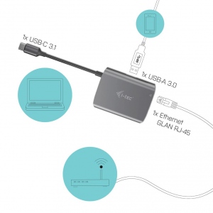 i-tec USB-C Metal HUB cu Ethernet 1x USB-C pentru RJ-45 1x USB 3.0