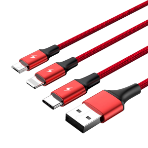 Unitek cablu USB-USB-C/microUSB/Lightning, 1.2m, roÈ™u, C4049RD