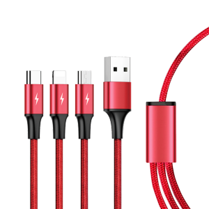 Unitek cablu USB-USB-C/microUSB/Lightning, 1.2m, roÈ™u, C4049RD