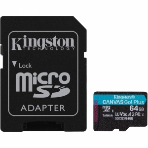 Card De Memorie Kingston  64GB, Clasa 10 + Adapter Black