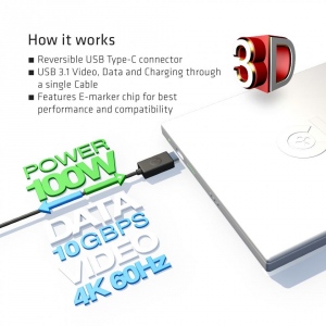 Cablu USB 3.1 Type-C 10Gbps 4K60Hz PD 100W Male/Male 0.8m