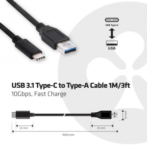 Cablu USB 3.1 Type-C la USB 3.1 Tip A 10Gbps PD 60W Male/Male 1m