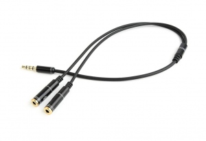 Gembird Adapter Stereo Mini Jack (M) 4-pin -> 2x Mini Jack (F), metal, black