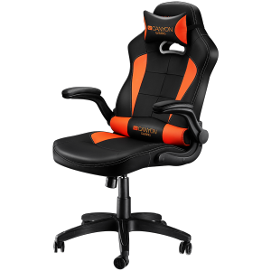 Gaming chair, PU leather, Original and Reprocess foam, Wood Frame, Top gun mechanism, up and down armrest, Class 4 gas lift, Nylon 5 Stars Base,50mm PU caster, black+Orange.