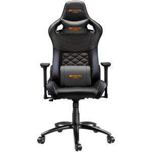 Gaming chair, PU leather, Cold molded foam, Metal Frame, Top gun mechanism, 90-160 dgree, 3D armrest, Class 4 gas lift, metal base ,60mm Nylon Castor, black and orange stitching