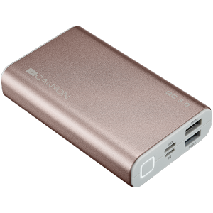 Power bank 10000mAh, quick charge QC3.0,  bulit in Lithium Polymer Battery, Rose Gold. Micro Input: 5V/2A, 9V/2A, PD Input/Output: 5V/2A, 9V/2A, Output1: 5V/2A, Output2: 18W (QC3.0).