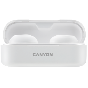 Canyon TWS-1 Bluetooth headset, with microphone, BT V5.0, Bluetrum AB5376A2, battery EarBud 45mAh*2+Charging Case 300mAh, cable length 0.3m, 66*28*24mm, 0.04kg, White