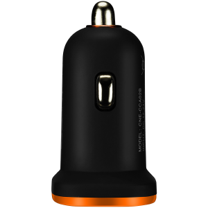 CANYON C-02 Universal 2xUSB car adapter, Input 12V-24V, Output 5V-2.1A, with Smart IC, black rubber coating with orange electroplated ring(without LED backlighting), 51.8*31.2*26.2mm, 0.016kg