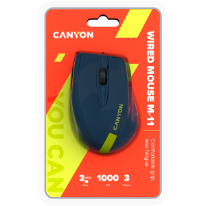 Wired Optical Mouse with 3 keys, DPI  1000 With 1.5M USB cable,Blue-Yellow ,size 68*110*38mm,weight:0.072kg