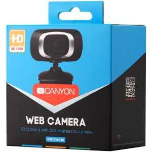 CANYON C3 720P HD webcam with USB2.0. connector, 360Â° rotary view scope, 1.0Mega pixels, Resolution 1280*720, viewing angle 60Â°, cable length 2.0m, Black, 62.2x46.5x57.8mm, 0.074kg