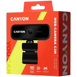 CANYON C2N 1080P full HD 2.0Mega fixed focus webcam with USB2.0 connector, 360 degree rotary view scope, built in MIC, Resolution 1920*1080, viewing angle 88°, cable length 1.5m, 90*60*55mm, 0.095kg, Black