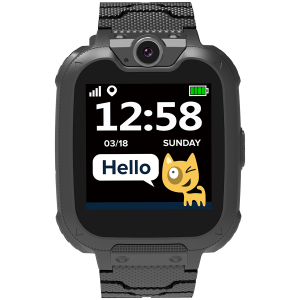 Kids smartwatch, 1.54 inch colorful screen, Camera 0.3MP, Mirco SIM card, 32+32MB, GSM(850/900/1800/1900MHz), 7 games inside, 380mAh battery, compatibility with iOS and android, Black, host: 54*42.6*13.6mm, strap: 230*20mm, 45g