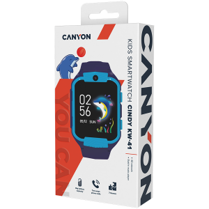 CANYON Cindy KW-41, 1.69--IPS colorful screen 240*280, ASR3603C, Nano SIM card, 192+128MB, GSM(B3/B8), LTE(B1.2.3.5.7.8.20) 680mAh battery, built in TF card: 512MB, Blue, host: 53.3*42.3*14.5mm strap: 230*20mm, 36g