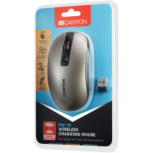 2.4GHz Wireless Rechargeable Mouse with Pixart sensor, 4keys, Silent switch for right/left keys,DPI: 800/1200/1600, Max. usage 50 hours for one time full charged, 300mAh Li-poly battery, Dark grey, cable length 0.6m, 116.4*63.3*32.3mm, 0.075kg