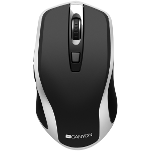 CANYON MW-19, 2.4GHz Wireless Rechargeable Mouse with Pixart sensor, 6keys, Silent switch for right/left keys,Add NTCDPI: 800/1200/1600, Max. usage 50 hours for one time full charged, 300mAh Li-poly battery, Black -Silver, cable length 0.6m, 121*70*39mm, 0.