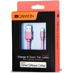 Charge & Sync MFI flat cable, USB to lightning, certified by Apple, 1m, 0.28mm, Red