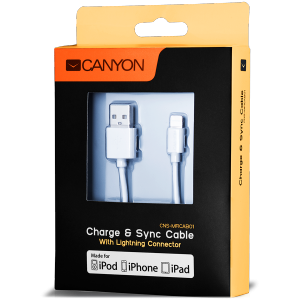 CANYON CNS-MFICAB01W Ultra-compact MFI Cable, certified by Apple, 1M length, 2.8mm , White color
