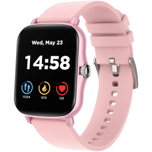 CANYON Smart watch, 1.69inches TFT full touch screen, Zinic+plastic body, IP67 waterproof, multi-sport mode, compatibility with iOS and android, Pink body with Pink silicon belt, Host: 44.4*36*9.2mm, Strap: 230x20mm, 47g