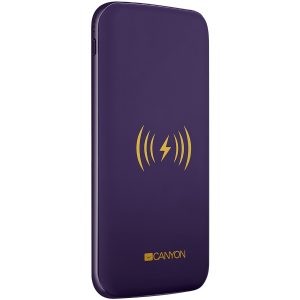 Power bank builted in wireless charger function, Noveo 9060100/8000mAh Polymer, input 5V/2A(Type C and Micro USB), output 5V/2A(2*USB), Wireless 5W, with 30cm micro USB cable, pantone 669c purple housing with pantone  872c silkscreen.