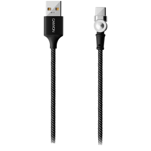 CANYON Rotating magnetic Type C charging cable (no data transfer), USB2.0, Power output 5V/2A, OD 3.2mm, with Short-circuit protection, cable length 1m, Black, 16*6*1000mm, 0.024kg