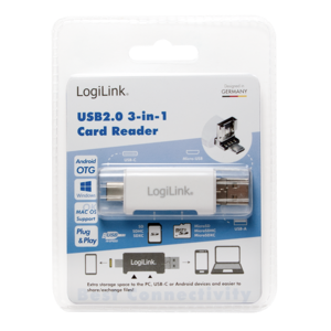 Card Reader Logilink USB 2.0, 3-in-1, USB-C to Micro-B or USB-A White